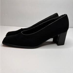 Stuart Weitzman Black Square Toe Fabric Low Heel Pumps Shoes Sz 9 AA